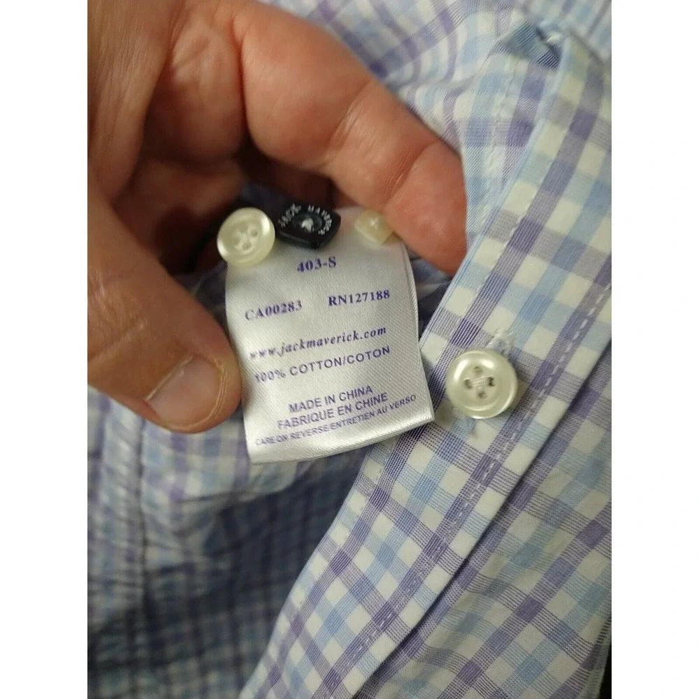 Jack Maverick Collared Purple Blue Gingham Long Sleeve Shirt. Size M